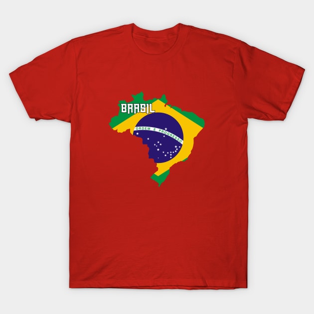 Brazil flag & map T-Shirt by Travellers